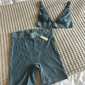 Skims cotton ribbed bralette and boxer shorts.